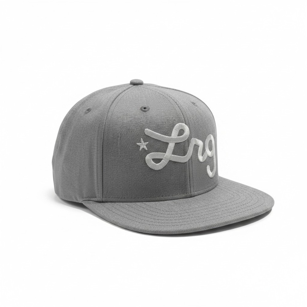 LRG Lifted Research Group Script Snapback Hat Grey Heather Embroidered Logo Cap